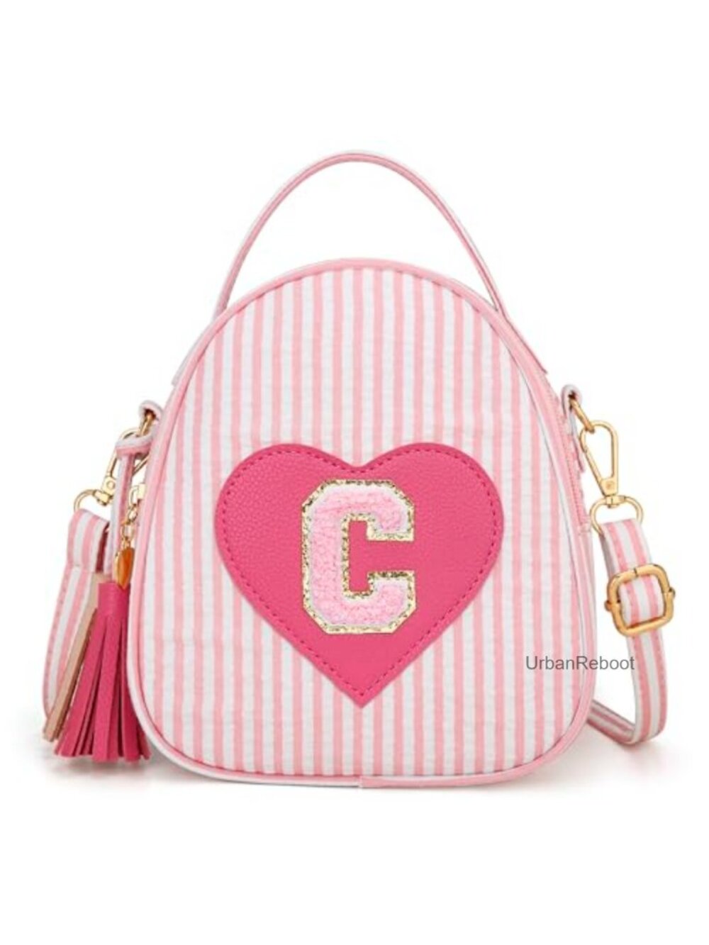 Girls Heart Shaped Crossbody Purse Mini Backpack Striped Fabric